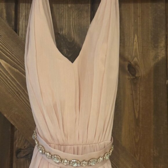 Vera Wang Formal White Collection Bridesmaid Dress Pink Chiffon Jeweled Belt 4 - Picture 8 of 16